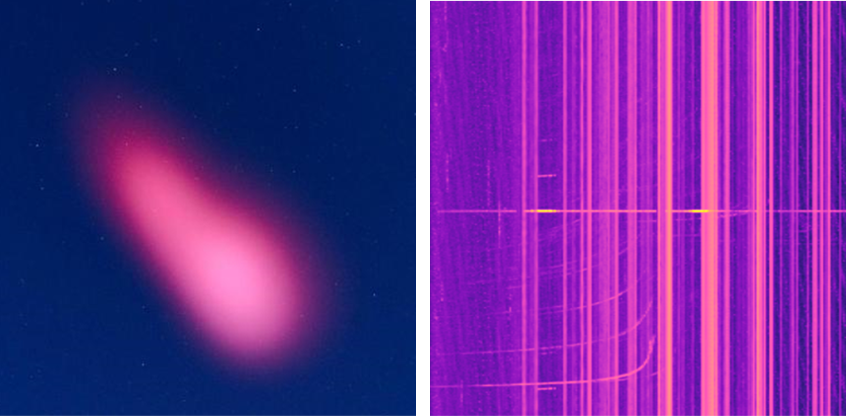 (Left) an image of a pink cloud, and (right) a sample ionogram.